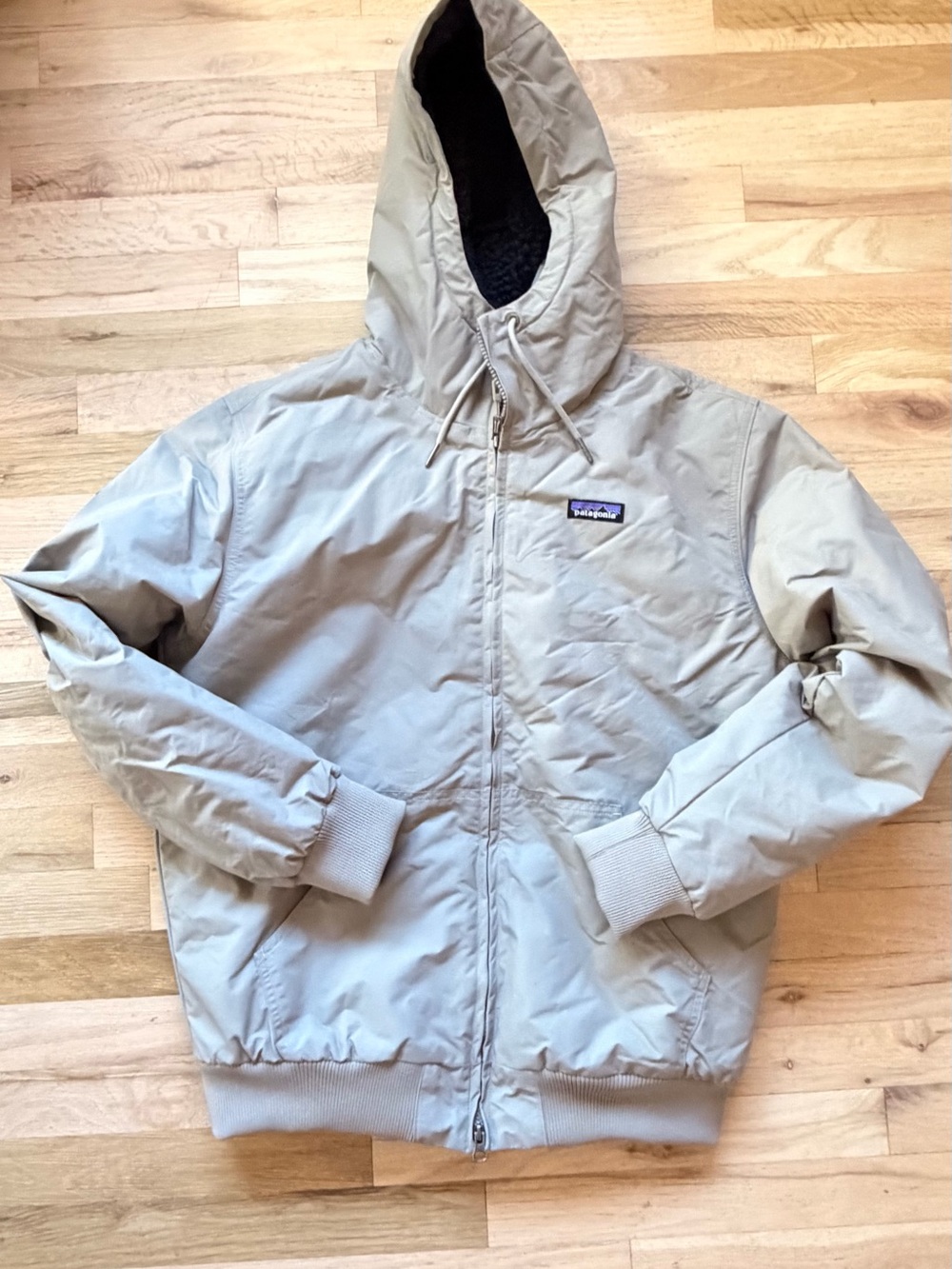 Patagonia Hooded Puffer Jacket in Light Khaki